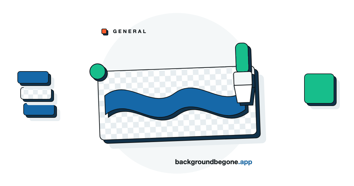 Flat illustration: a brush stroke sweeping across a picture to reveal the transparency checkerboard underneath, under the label “General”.