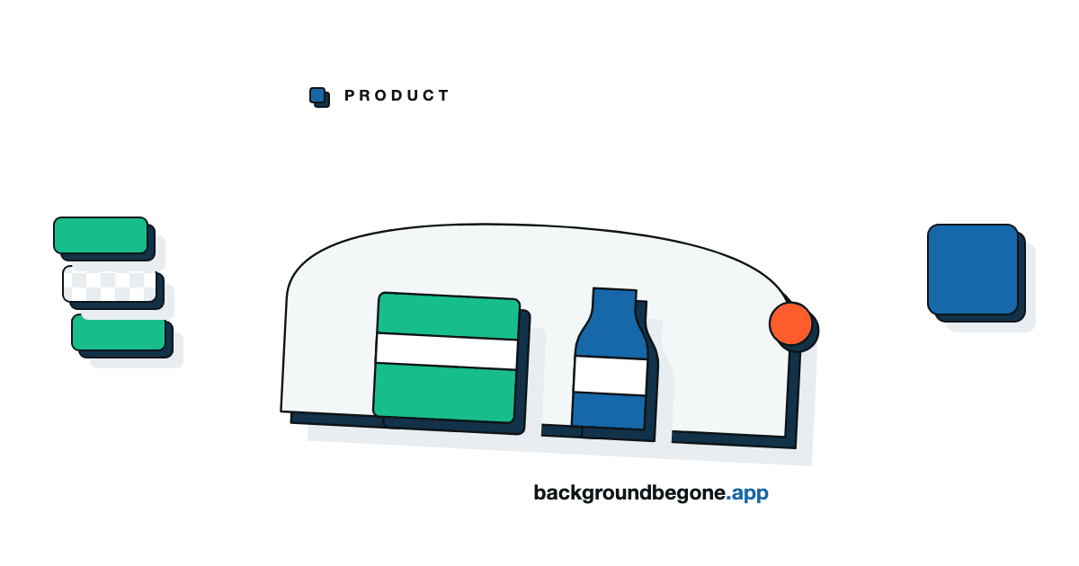 Flat illustration: a bottle and a box standing on a studio sweep, under the label “Product photography”.