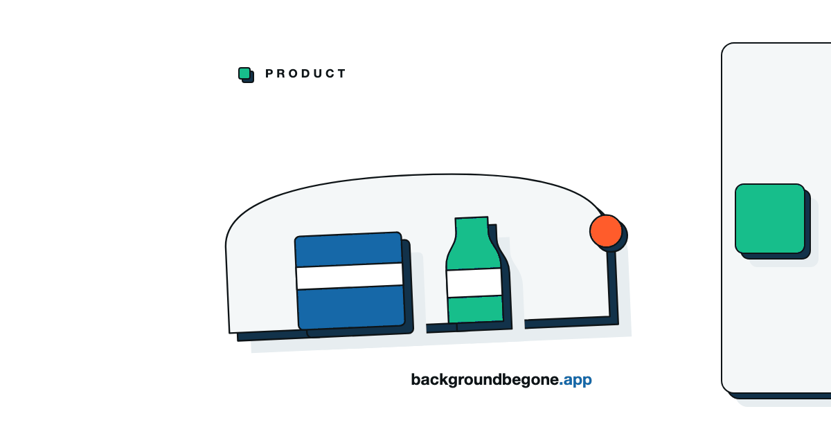 Flat illustration: a bottle and a box standing on a studio sweep, under the label “Product photography”.