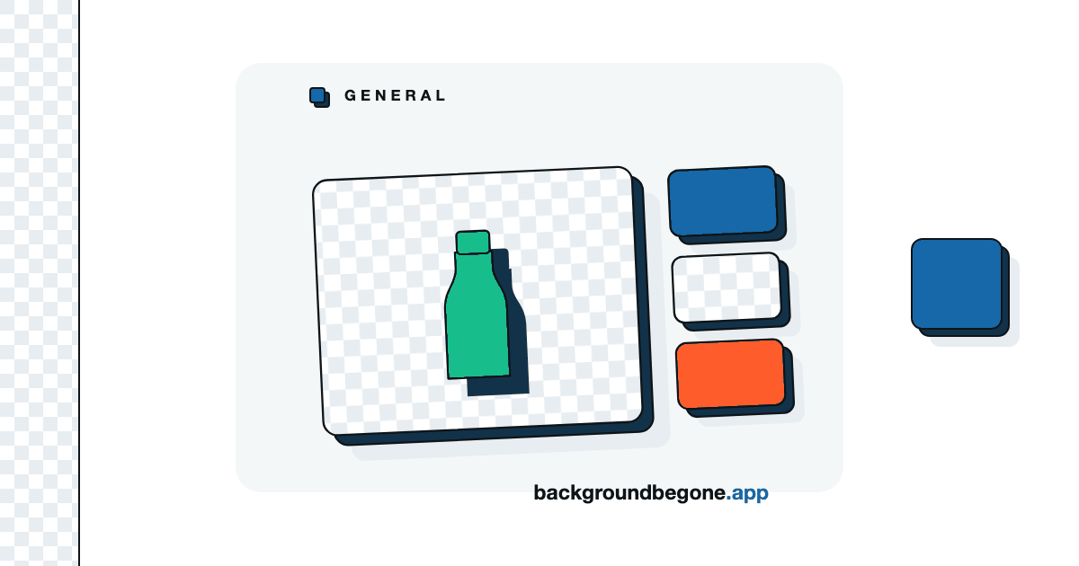 Flat illustration: a transparency checkerboard swatch with small PNG chips lifted off it, under the label “General”.