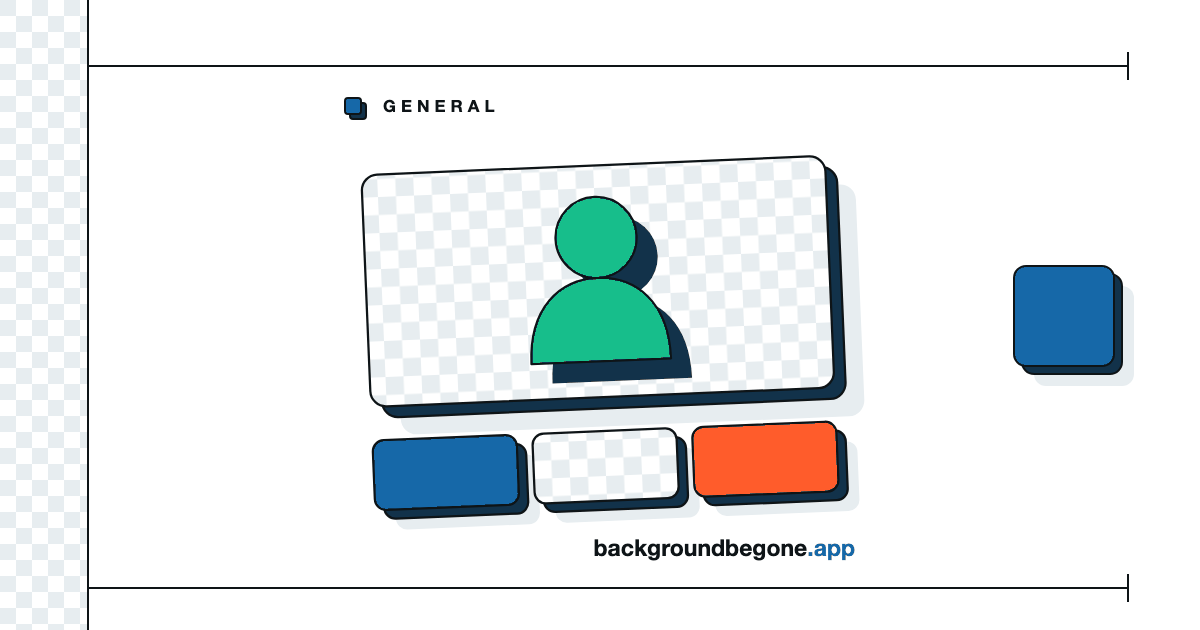 Flat illustration: a transparency checkerboard swatch with small PNG chips lifted off it, under the label “General”.