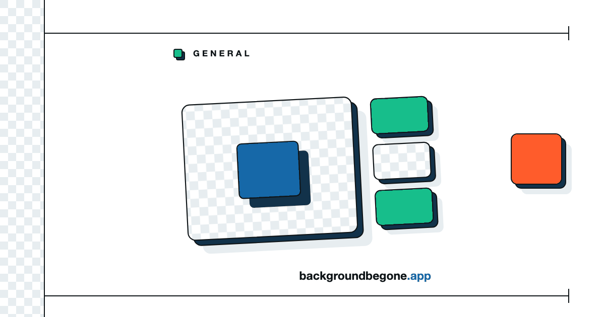 Flat illustration: a transparency checkerboard swatch with small PNG chips lifted off it, under the label “General”.