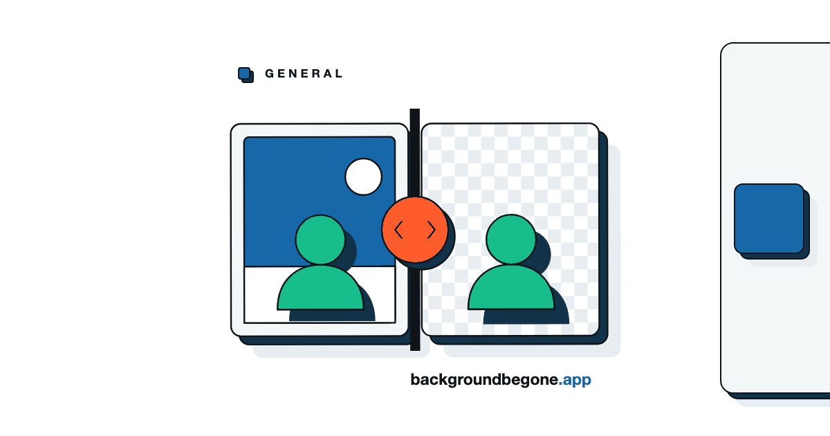 Flat illustration: a picture split by a divider handle, the original on one side and the cutout on the other, under the label “General”.