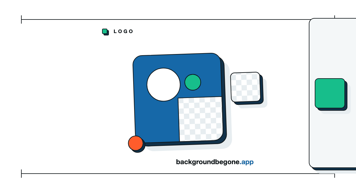 Flat illustration: a logo mark with one corner cut away to transparency, under the label “Logos & graphics”.
