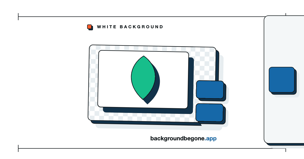 Flat illustration: a plain white swatch card laid over a panel of transparency checkerboard, under the label “White backgrounds”.
