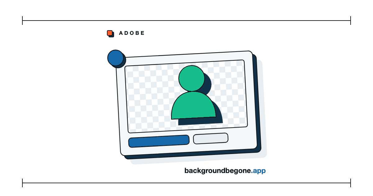 Flat illustration: a photo frame with its subject lifted clear of it and a transparency checkerboard behind, under the label “Adobe tools”.