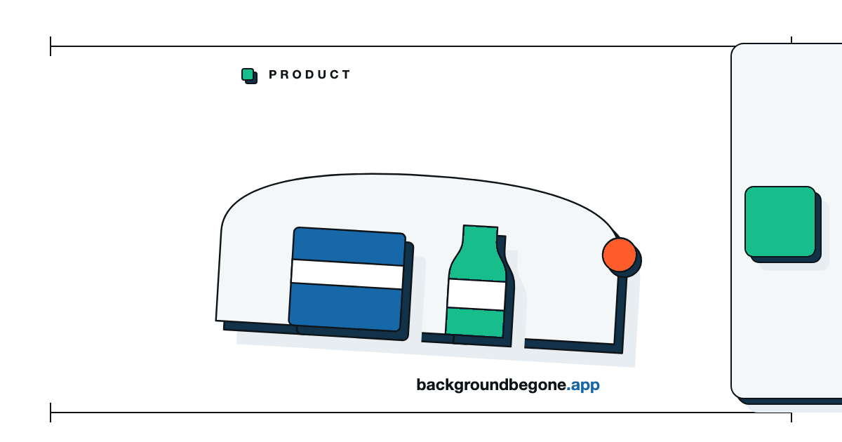 Flat illustration: a bottle and a box standing on a studio sweep, under the label “Product photography”.
