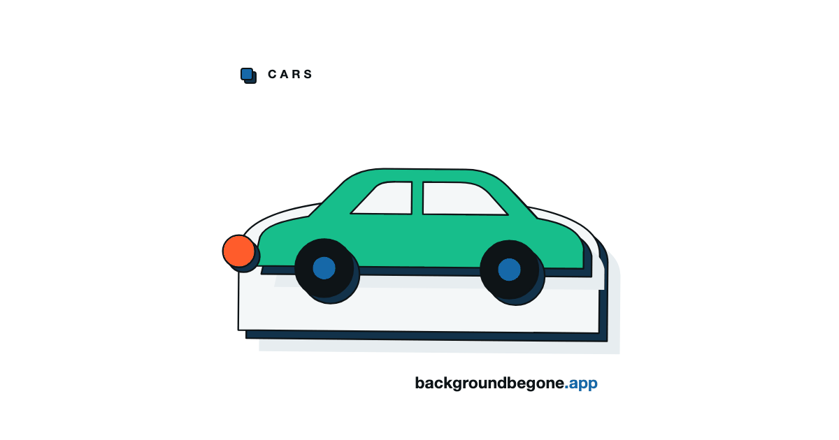 Flat illustration: a car in side view lifted off a strip of transparency checkerboard, under the label “Cars & dealerships”.