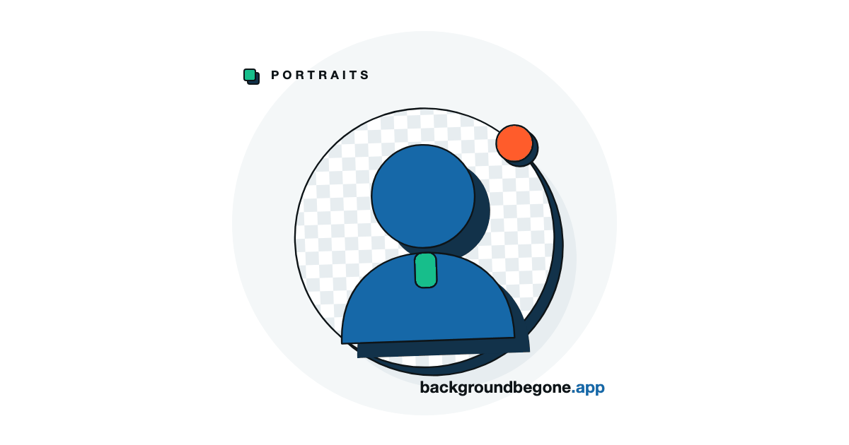 Flat illustration: a person's head and shoulders lifted off a disc of transparency checkerboard, under the label “People & portraits”.