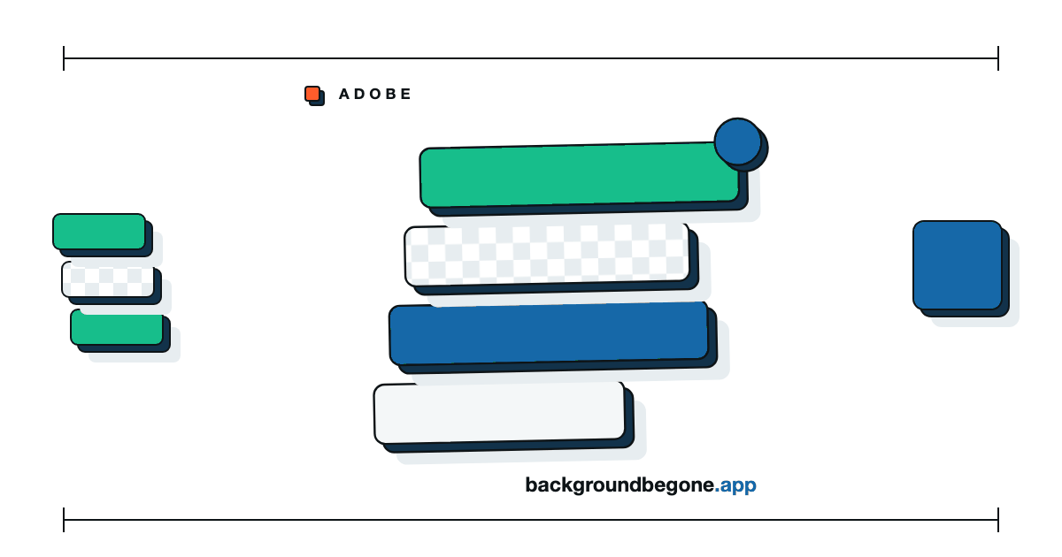 Flat illustration: a stack of layered panels, each lifted off the one below, under the label “Adobe tools”.