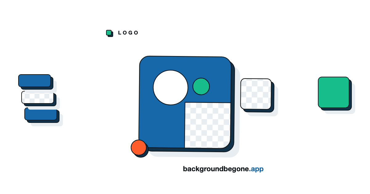 Flat illustration: a logo mark with one corner cut away to transparency, under the label “Logos & graphics”.