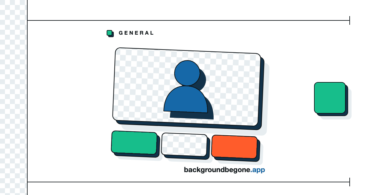 Flat illustration: a transparency checkerboard swatch with small PNG chips lifted off it, under the label “General”.
