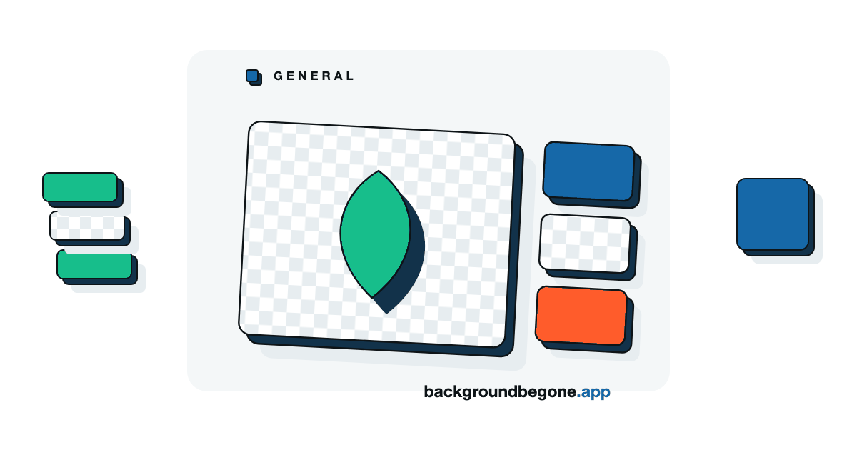 Flat illustration: a transparency checkerboard swatch with small PNG chips lifted off it, under the label “General”.