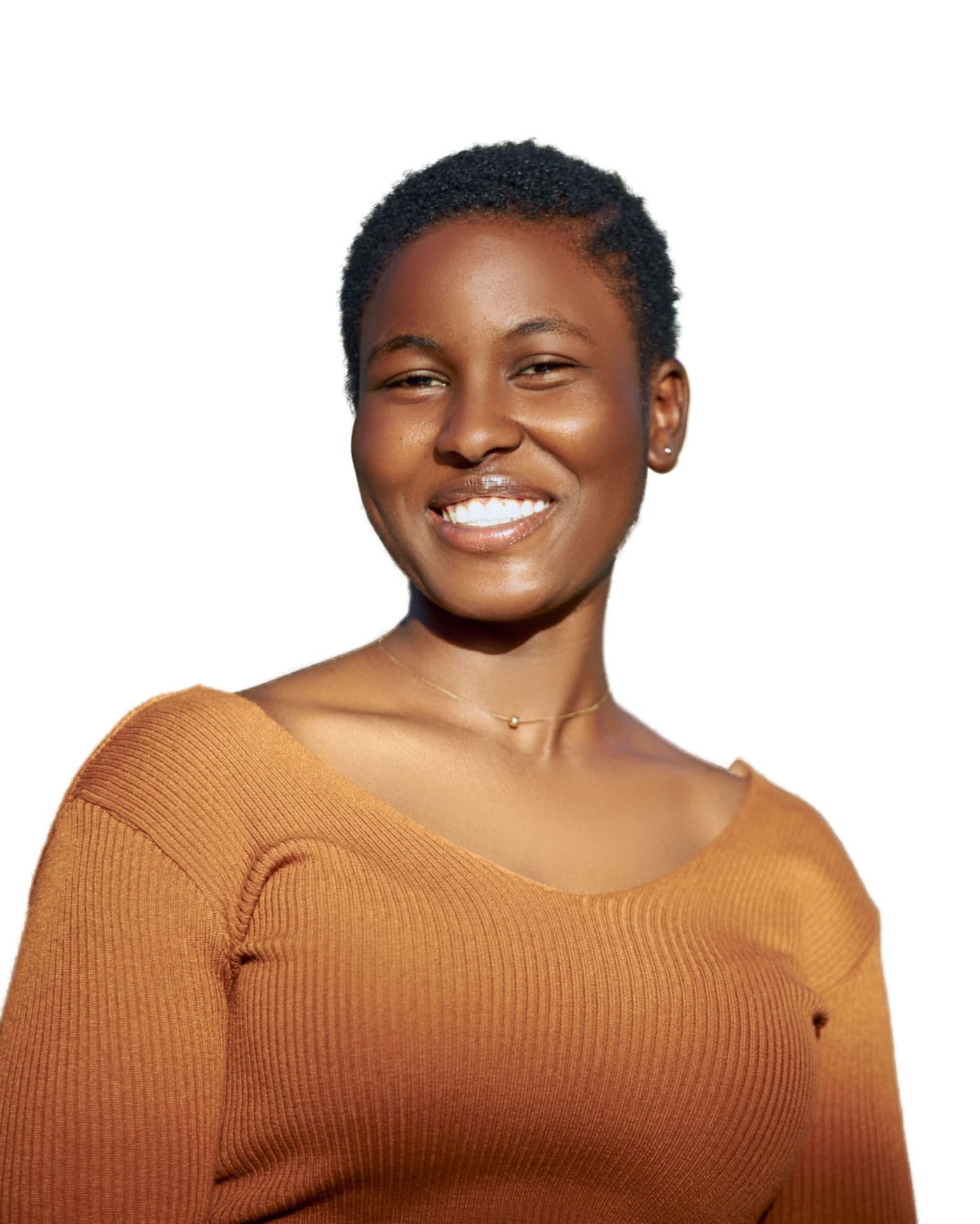 The same portrait composited onto a clean, even white background